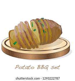Potato BBQ vector illustration set isolated white background.