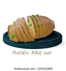 Potato BBQ vector illustration set isolated white background.
