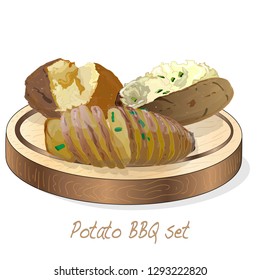 Potato BBQ vector illustration set isolated white background.