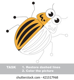 Potato Beetle in vector colorful to be traced. Restore dashed line and color the picture. Visual game for children. Worksheet to be colored.