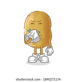 potato blowing nose character. cartoon mascot vector