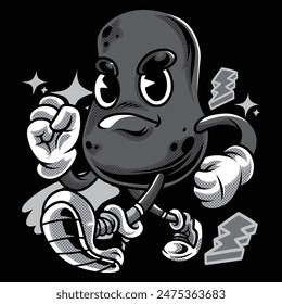 Potato Bold Retro Cartoon in Black and White Illustration