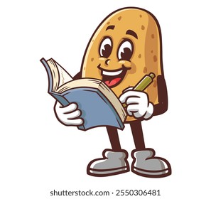 Potato with book,  Cartoon Mascot Illustration Character Vector Clip-art Hand-drawn Logo Design