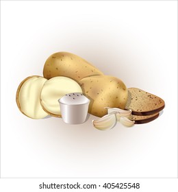 Potato with bread and salt. Vector illustration.