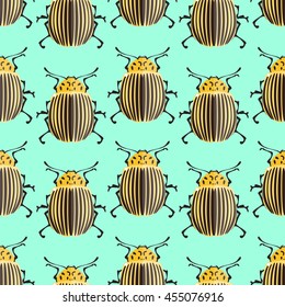 Potato bugs. Vector illustration of a colorado potato beetles.  Insect seamless pattern.