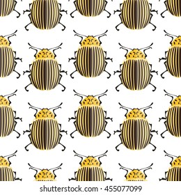 Potato bugs. Vector illustration of a colorado potato beetles.  Insect seamless pattern.