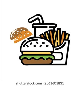 Potato burger bun and fast food drink vector logo design