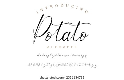 Potato calligraphy script. Vector alphabet.
