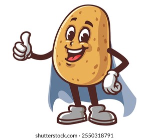 Potato with caped superhero style,  Cartoon Mascot Illustration Character Vector Clip-art Hand-drawn Logo Design