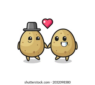 potato cartoon character couple with fall in love gesture , cute style design for t shirt, sticker, logo element