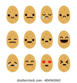 Potato Cartoon Character with Different Expressions. Flat Vector. Isolated