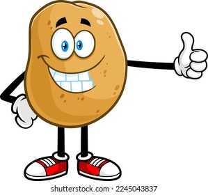 Potato Cartoon Character Giving The Thumbs Up. Vector Hand Drawn Illustration Isolated On Transparent Background