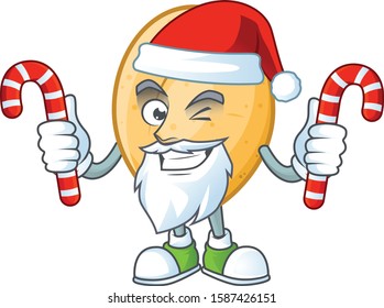 Potato Cartoon character in Santa Claus with candy