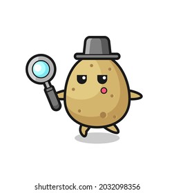 potato cartoon character searching with a magnifying glass , cute style design for t shirt, sticker, logo element