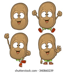 Potato cartoon character set with different emotions and poses isolated on white background