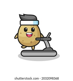 potato cartoon character walking on the treadmill , cute style design for t shirt, sticker, logo element
