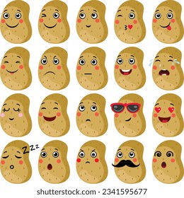 Potato cartoon with different expressions
