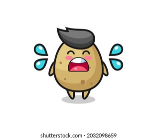 potato cartoon illustration with crying gesture , cute style design for t shirt, sticker, logo element