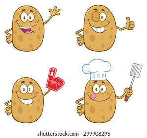 Potato Cartoon Mascot Character 1. Vector Collection Set Isolated On White