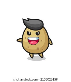 potato cartoon with very excited pose , cute style design for t shirt, sticker, logo element