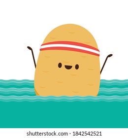 Potato character design. Potato in the pool.