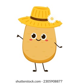 Potato character design. Potato vector. Potato cartoon on white background. Farmer hat. Peasant hat vector.