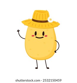 Potato character design. Potato vector. Potato cartoon on white background. Farmer hat. Peasant hat vector.