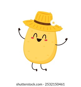 Potato character design. Potato vector. Potato cartoon on white background. Farmer hat. Peasant hat vector.