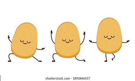 Potato character design. Potato vector. Potato on white background. Yoga Potato cartoon.