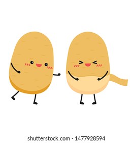 Potato character design. Potato vector. wallpaper. free space for text. Potato on white background.