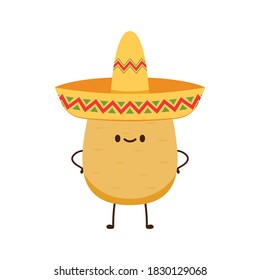 Potato character design. Potato wearing a Mexican hat.