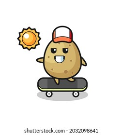 potato character illustration ride a skateboard , cute style design for t shirt, sticker, logo element