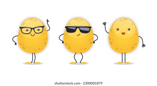 Potato Character with Various Face Expressions. Vector illustration set of funny and cute cartoon vegetables isolated on white background. Mascot collection.