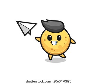 potato chip cartoon character throwing paper airplane , cute design