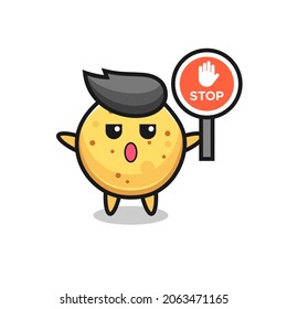 potato chip character illustration holding a stop sign , cute design