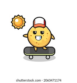 potato chip character illustration ride a skateboard , cute design