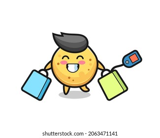 potato chip mascot cartoon holding a shopping bag , cute design