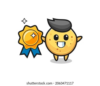 potato chip mascot illustration holding a golden badge , cute design
