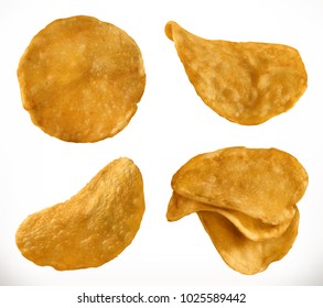 Potato chips, 3d realistic vector icon set