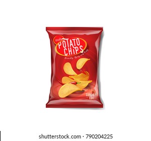 Potato chips advertisement bag, spicy chilli pepper flavor.