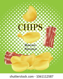 Potato chips with bacon, vector