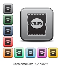 Potato Chips Bag Icon Square Icon in Various Colors
