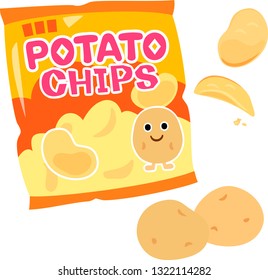 A potato chips bag and potatoes