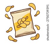 Potato Chips Bag Snack Illustration in Minimalist Vector Style