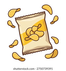 Potato Chips Bag Snack Illustration in Minimalist Vector Style