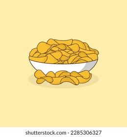 Potato chips in a bowl illustration design for label product, shop logo, stamp, banner,  and more
