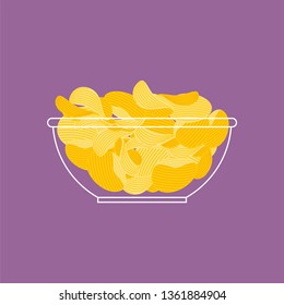 Potato chips in bowl isolated. Snack food fried vector