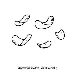 Vector de doodle de dibujos animados con chips de papa. Ilustración de un bocadillo crujiente, aislado en blanco.