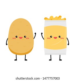Potato and Potato chips character design. Potato vector. wallpaper. free space for text.