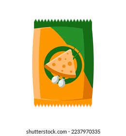 Potato chips with cheese and onion vector illustration. Snack product for vending machine isolated on white background. Junk food, beverage, lunch concept.